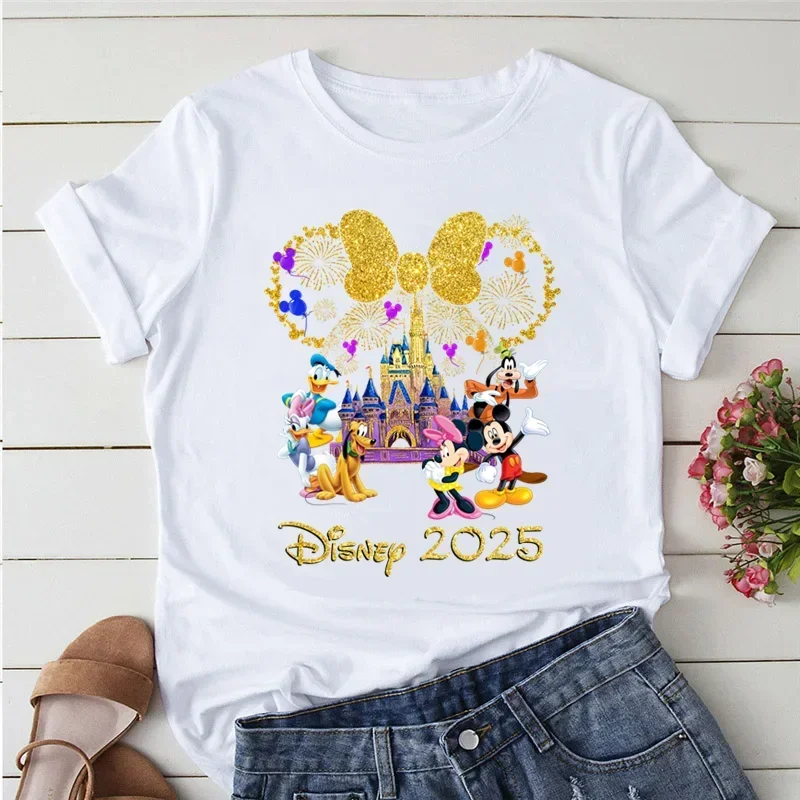 Cute Trip 2025 Printed Women T-shirt Mickey Minnie Mouse White T-Shirts Short Sleeves Clothing Fashion Female Streetwear Y2k Top