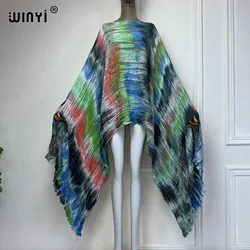 WINYI-vestido feminino de malha oco tingido à mão elegante, moda praia verão, vestido maxi, luxo Abaya, Dubai, estampa da moda