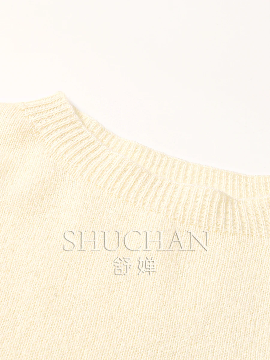 Thin 100% Pure Cashmere Pullover Women's Round Neck Loose Pullover Loose Knitted Solid Color Sweater Women