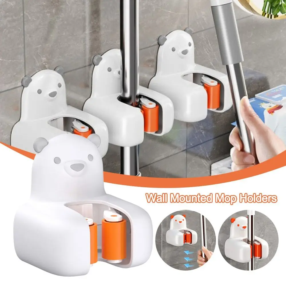

Bear Mop Clip Wall Mounted Non Slip Brush Broom Hanger Racks Self-adhesive Hooks Kitchen Bathroom Storage Accessories