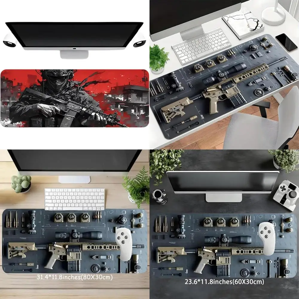 

XXL Military-Themed Gaming Mouse Pad with Weapon Parts Design
