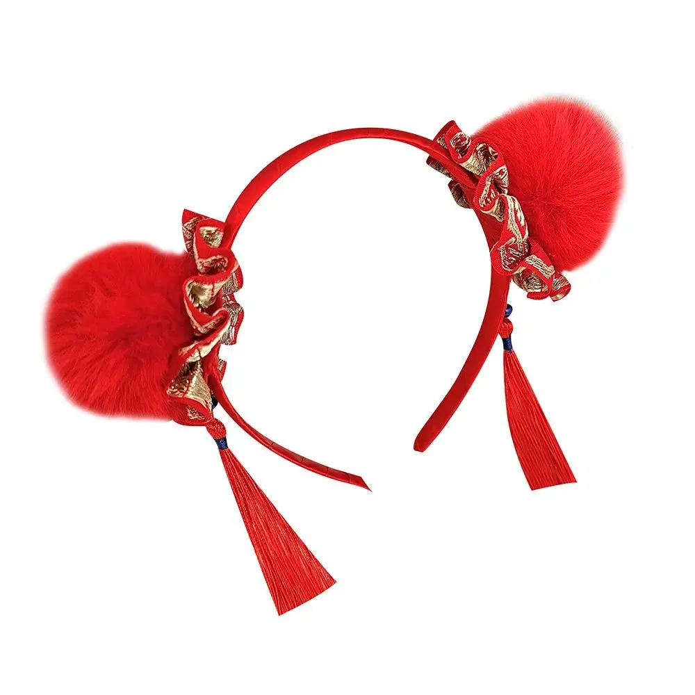 

Lovely Fuwa Children Headband Tang Suit Hair Hoop Tassel Hanfu Hair Sticks Girl Hair Accessories Red Hairband Baby