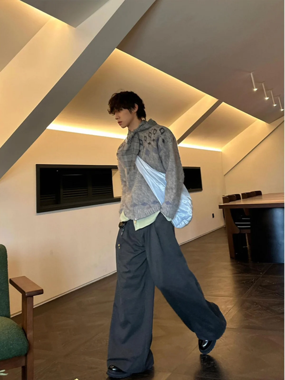 

American Retro Fair Isle Knitted Zipper Men's ey Sweater High-End Versatile Outerwear Knitted Cardigan Casual Daily Wear