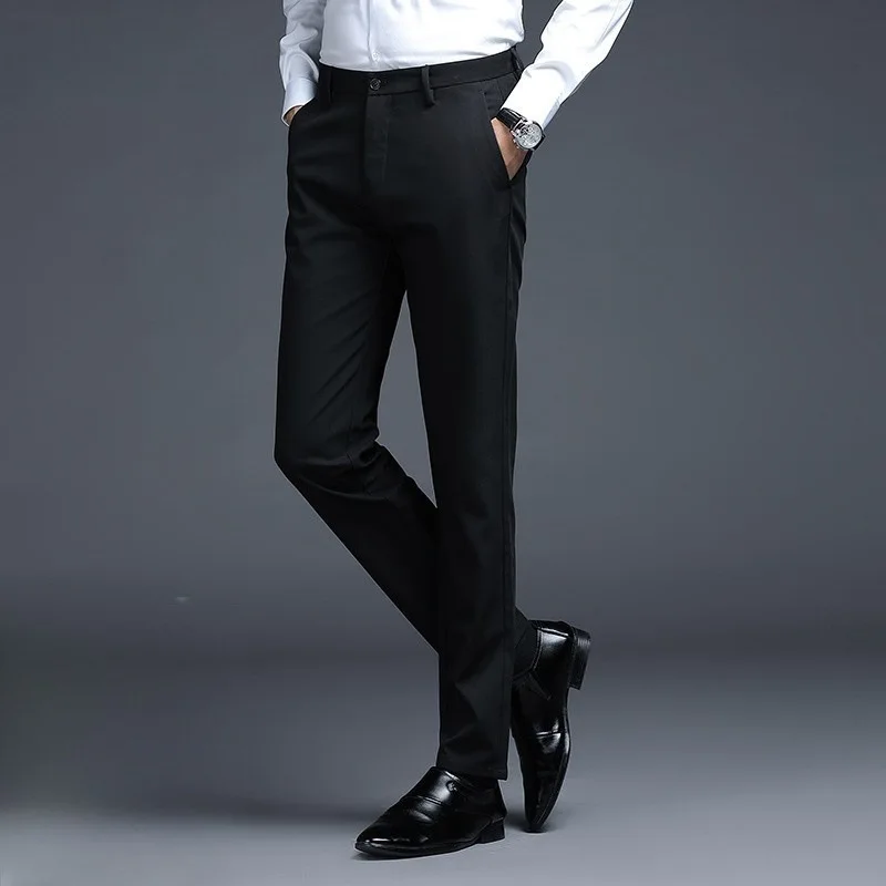 

Men Formal Dress Pants Straight Slim Fit Business Casual Trousers Black Navy Blue Multiple