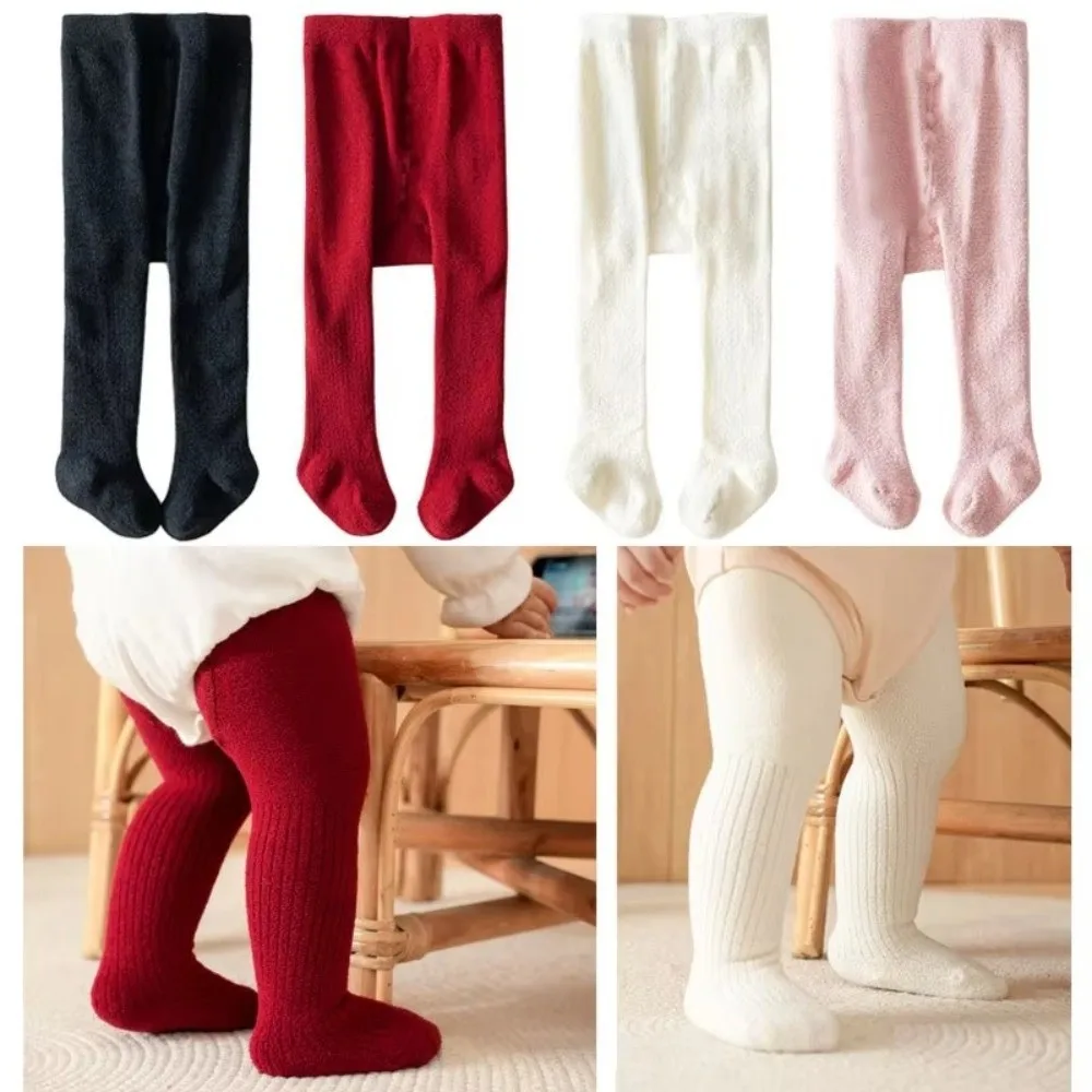 Thicken Warm Girls Pantyhose Stretchy Vertical Stripe Solid Color Toddler Long Socks Soft Stocking Knitted Leggings Toddler