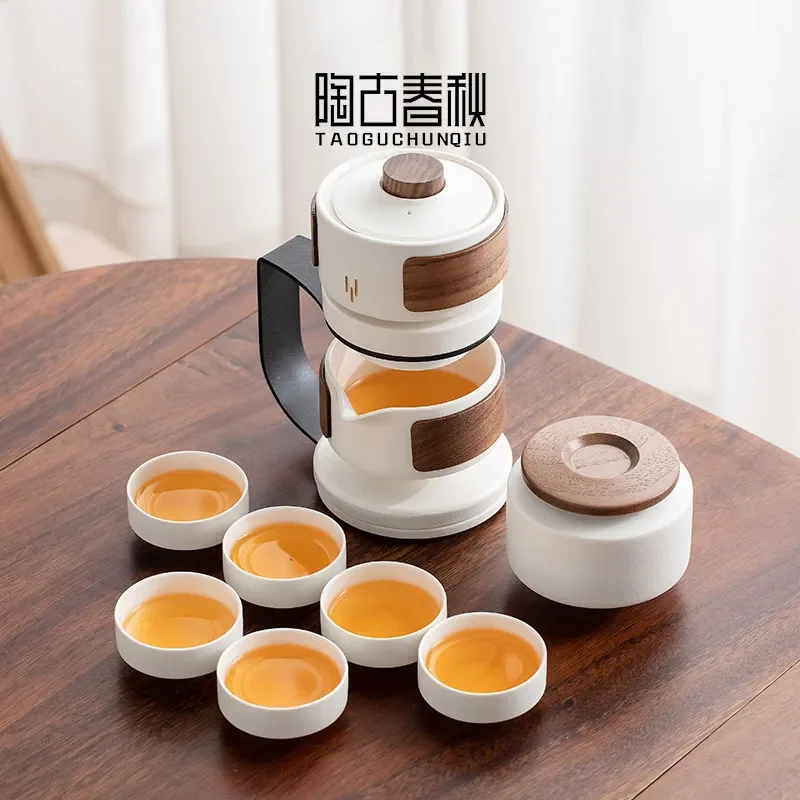 Ceramic semi-automatic Kung Fu tea set, lazy person's tea making artifact, household anti-scalding teapot gift box