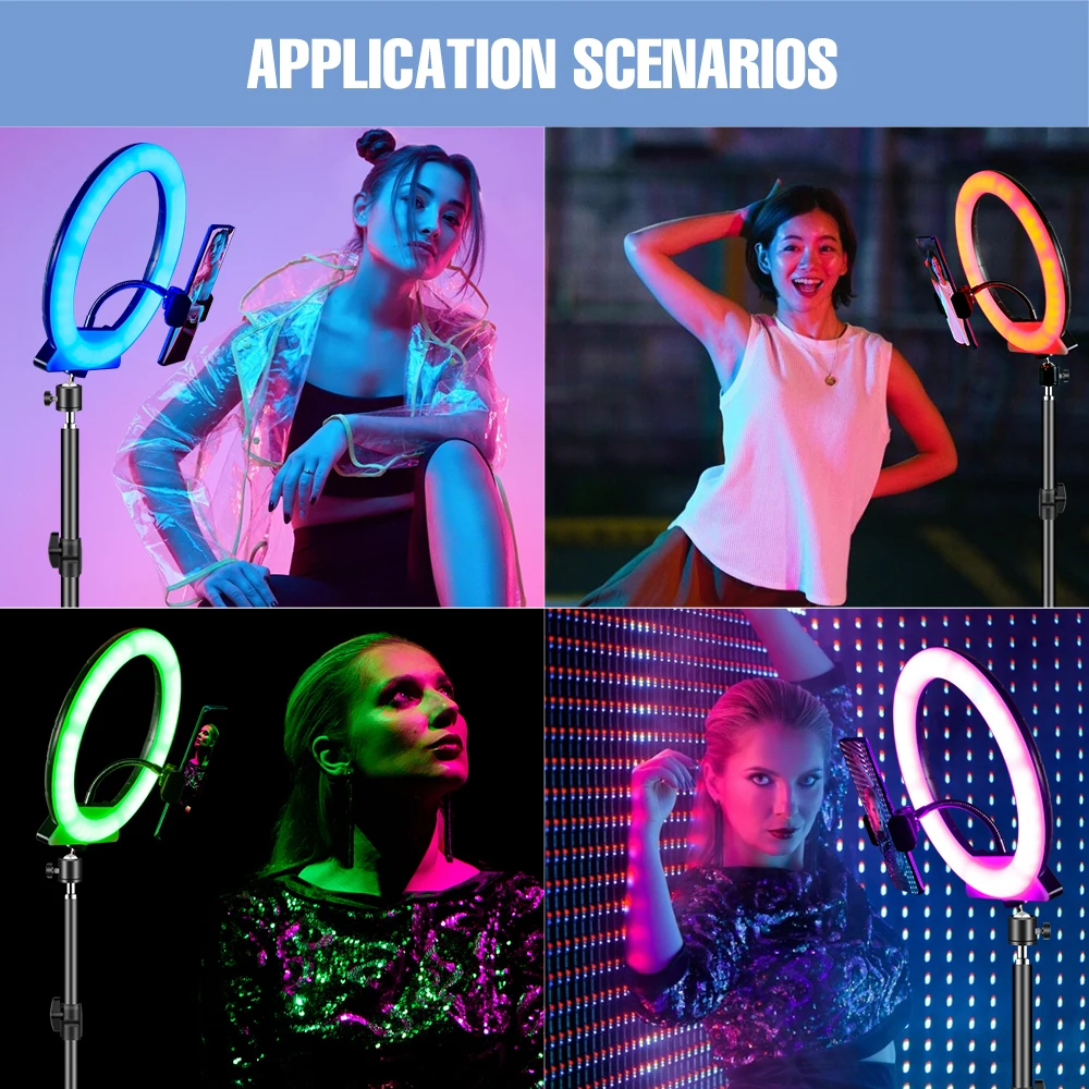 RGB 5V Selfie Lamp LED Ring Light Dimmable Lamp LED Ringlight With Tripod Round Fill Lamp For Studio Makeup Video Live Streaming