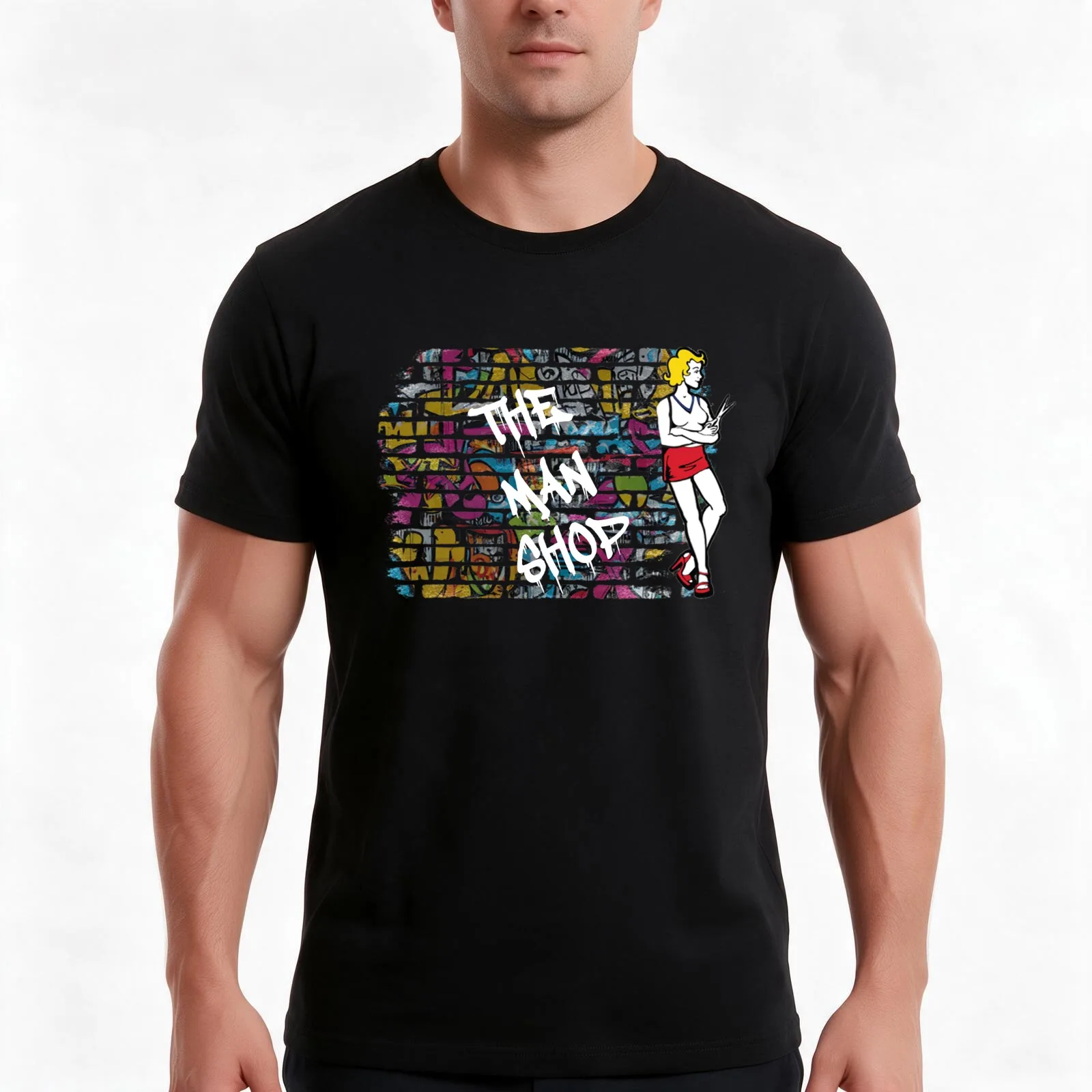 Man Shop Brick Wall T-Shirt Summer Casual Cotton Tee Oversized Streetwear Tops Vintage Graphic Print Loose Fit Short Sleeve