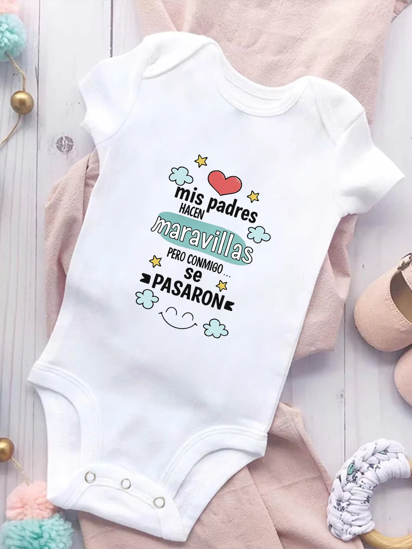 My Parents Are Indeed Curious, But They Have Gone Too Far with Me Pattern Newborn Jumpsuit Children's Summer Short Sleeved Set