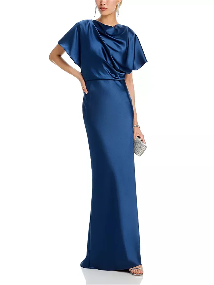 

Customized Elegant And Elegant Satin Loose Draped Evening Dress Loose Cape Neckline Waist V-back Slim Fit Floor-length Dress