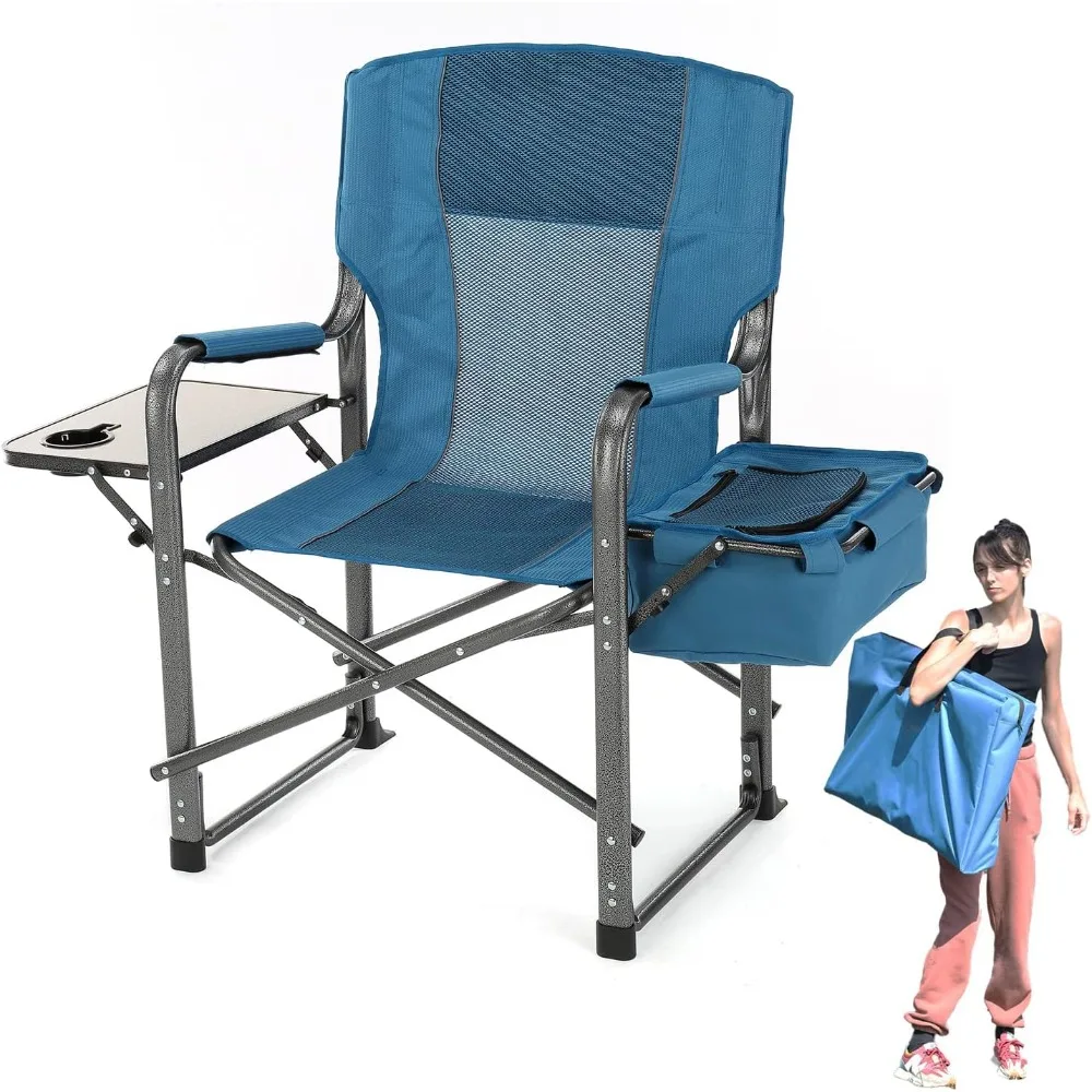 

Folding Director’s Chair w/Side Table & Integrated Cooler, Cup Holder, Storage Pouch, Supports up to 450lbs