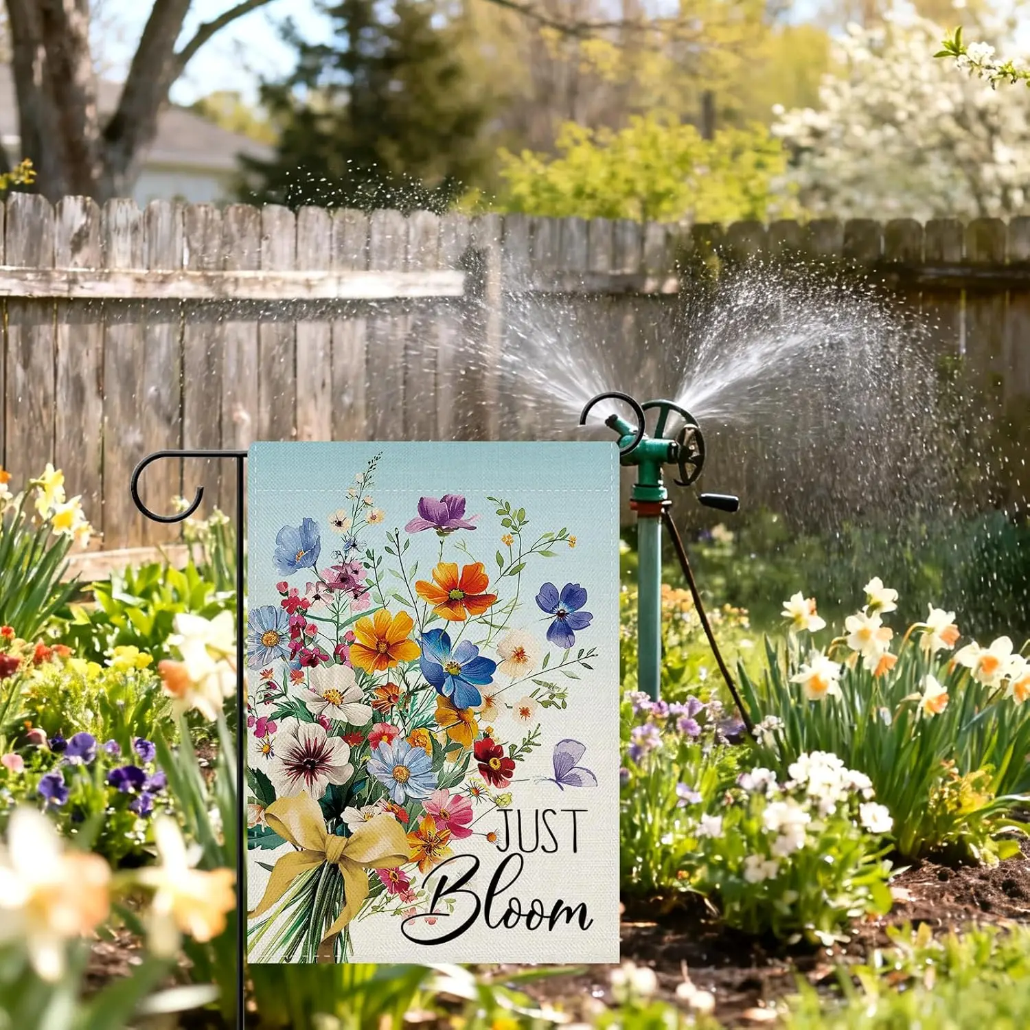 Dyrenson Spring Summer Floral Decorative Garden Flag, Just Bloom Flower Bouquet Butterfly Yard Outside Home Decoration, Wild EEZ