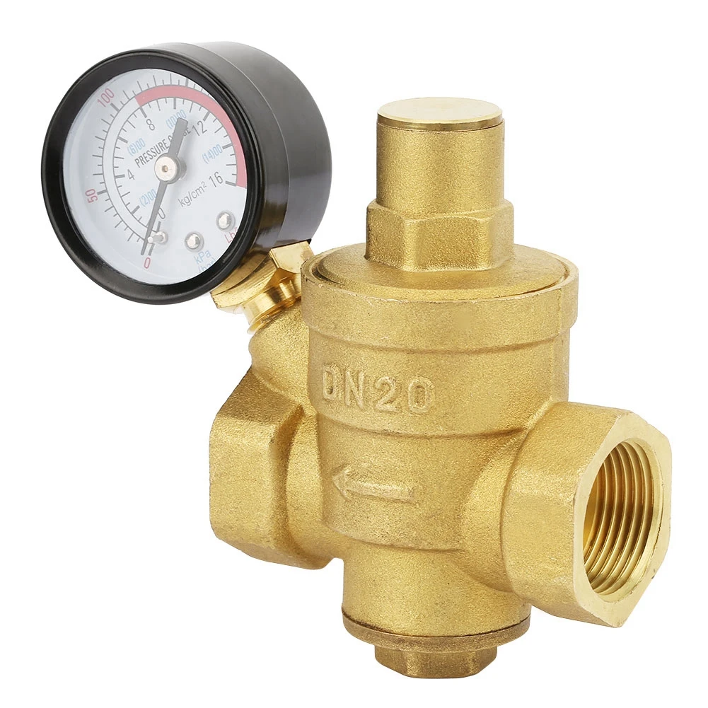 Brass Water Pressure Regulator DN20 Water Pressure Regulator DN20 Adjustable Brass Water Pressure Regulator with Gauge Meter