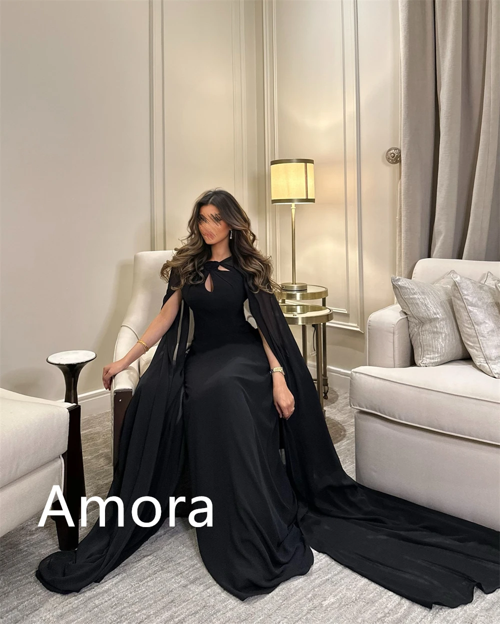 Индивидуальное темпераментное черное шифоновое вечернее платье, изысканная шаль с круглым вырезом, без рукавов, на молнии сзади, платья для особых случаев на заказ