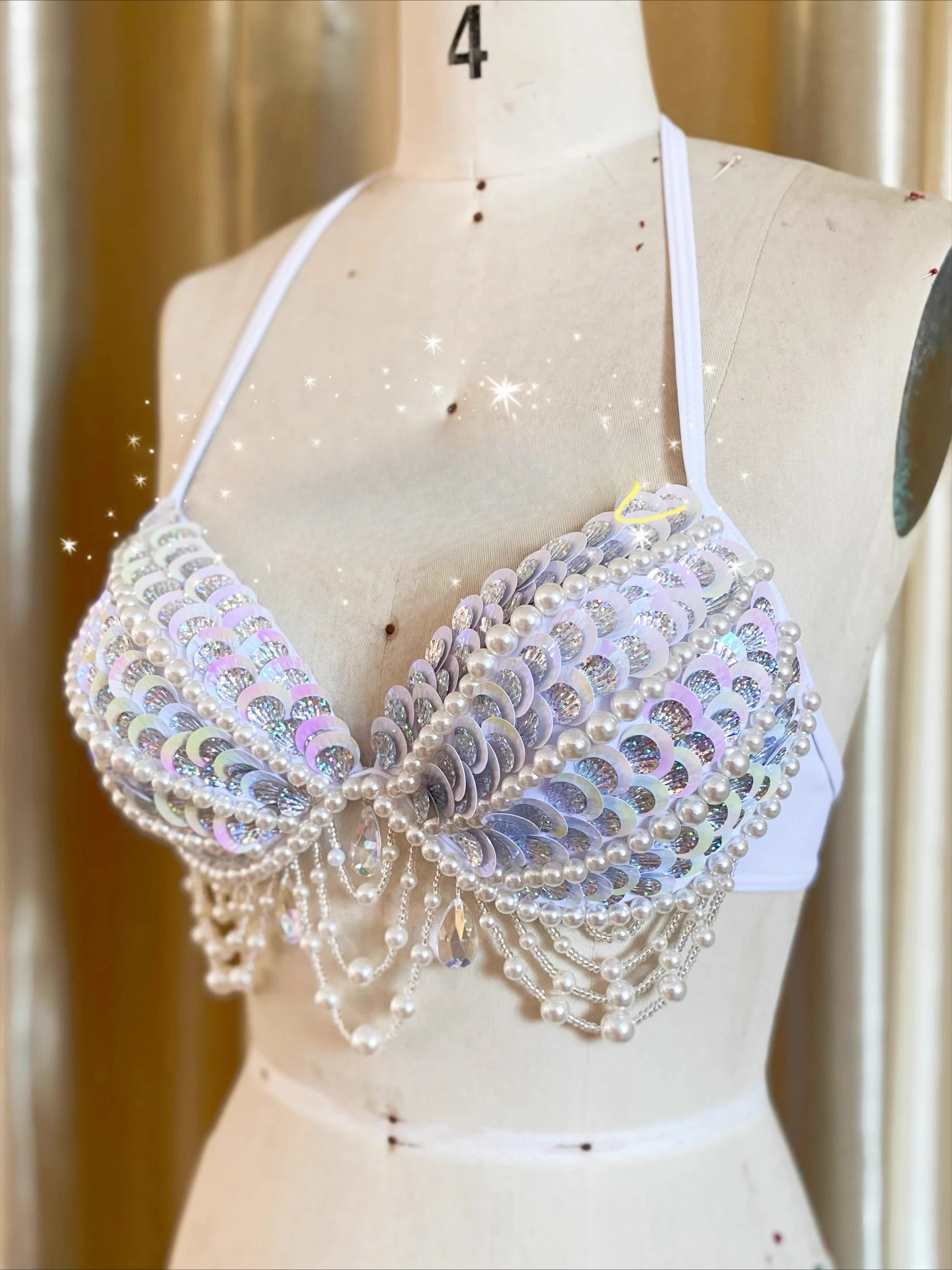 2026 New Original Handmade Mermaid Bra Bra Bra Sequined Pearl Shell Bikini Swimsuit Free Diving Performance