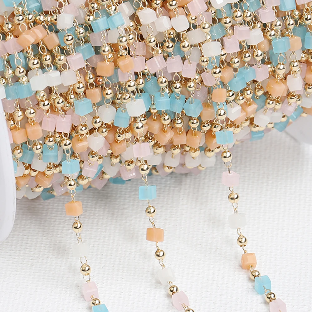 1Meter Crystal Cube Bead Chain Macaroon Colorful Bohemian Square Beads Chain for Necklace Bracelets Jewelry Making DIY