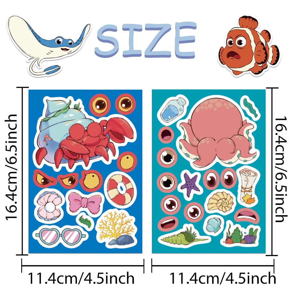 32Sheets Funny Aquarium DIY Puzzle Animals Graffiti Sticker Cartoon Toy Decals For Laptop Refrigerator Notebooks Girl Stickers