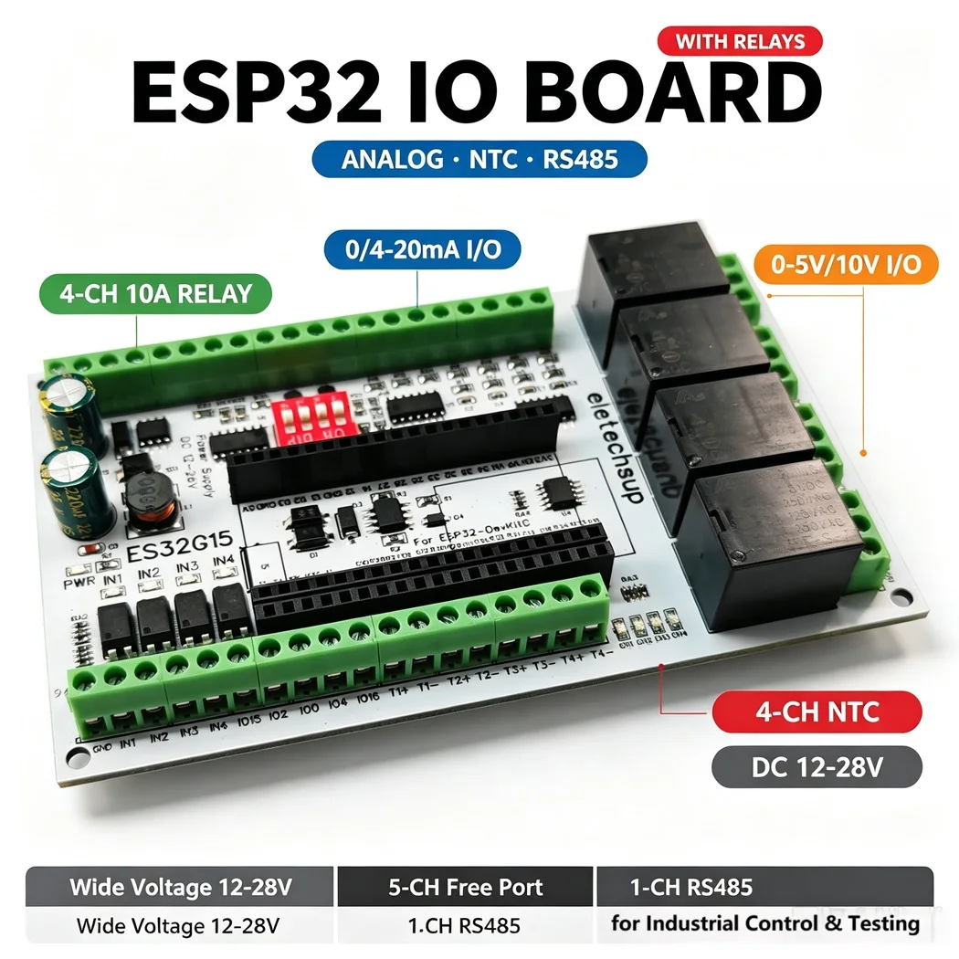 ESP32 Analog IO Board RS485 Relay Module 0-10V 4-20mA Input Output NTC Temperature Collect WIFI MQTT Remote Control Switch