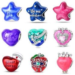 New 925 Sterling Silver Red Purple Heart Pink Star Charms Beads Fit Qikaola 925 Original Bracelets Creative DIY Birthday Jewelry