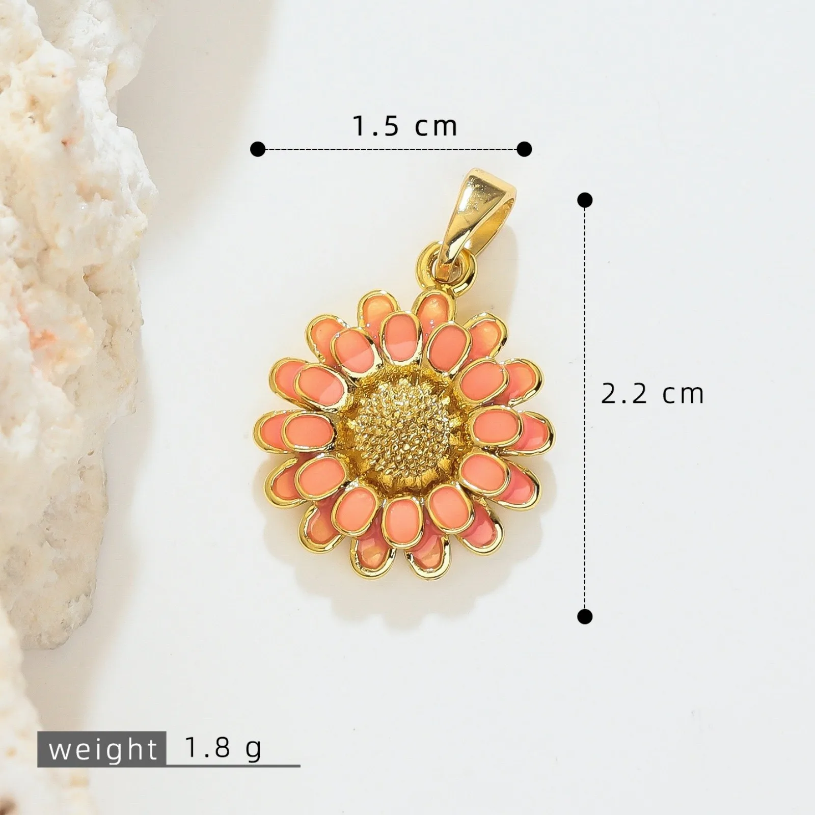 1 Stück Gänseblümchen-Blumen-Emaille-Anhänger mit klaren Zirkonia-Steinen, 18K vergoldeter Messing-Anhänger für DIY-Halsketten-Schmuckherstellung, Großhandel – Detail 6