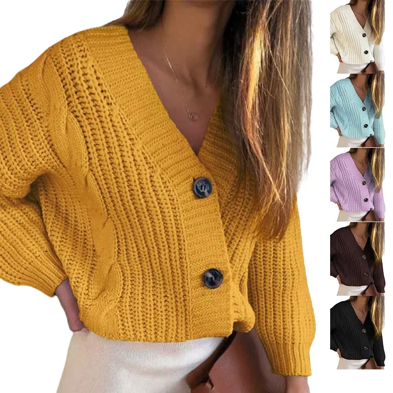 

Twist Button Thick Line Sweater Cardigan Tailor-made T-Shirts Customizable Autumn Winter Fashion Sweater Women Loose Large Size