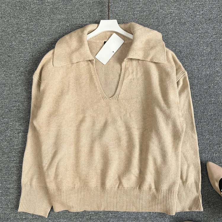 Warmer, lässiger SLE-Strickpullover für Damen, Umlegekragen, lang, S Sve, thermisch, bequem, lockere Passform, Strickwaren für Frühling und Herbst