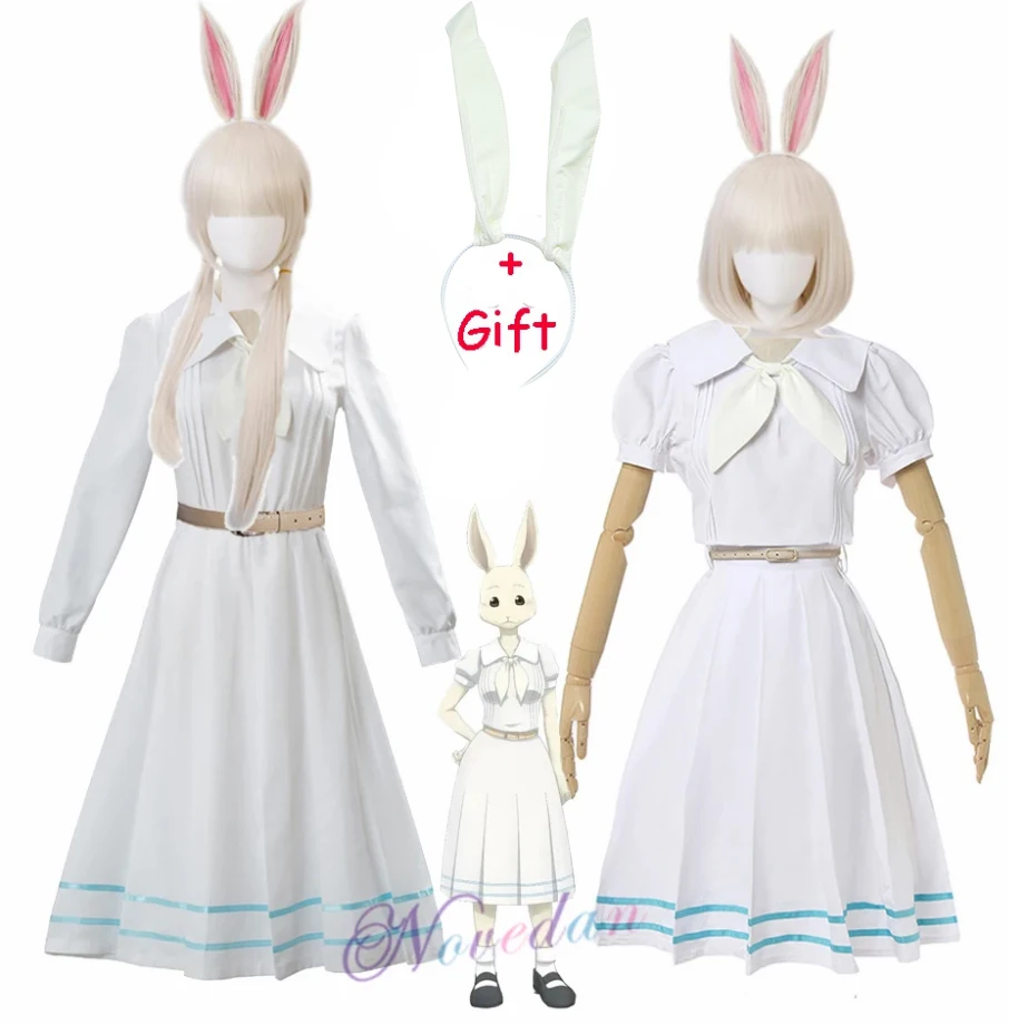 

Anime Cosplay Beastars Haru Costume Lolita Dress Wig Ears Japanese School Uniform White Rabbit Halloween Costume For Women