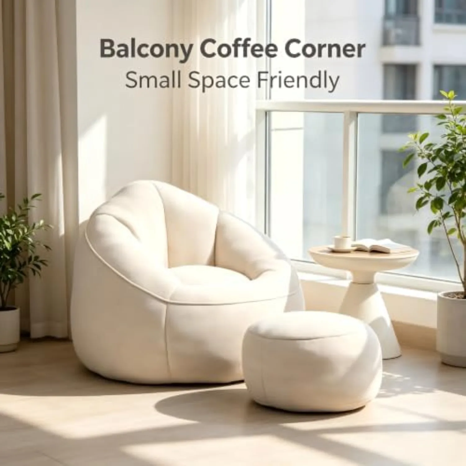 Teddy Fleece Bean Bag Chair with Ottoman, Oversized Soft Lazy Floor Sofa Accent Chair, Comfy Reading Lounge Chair for