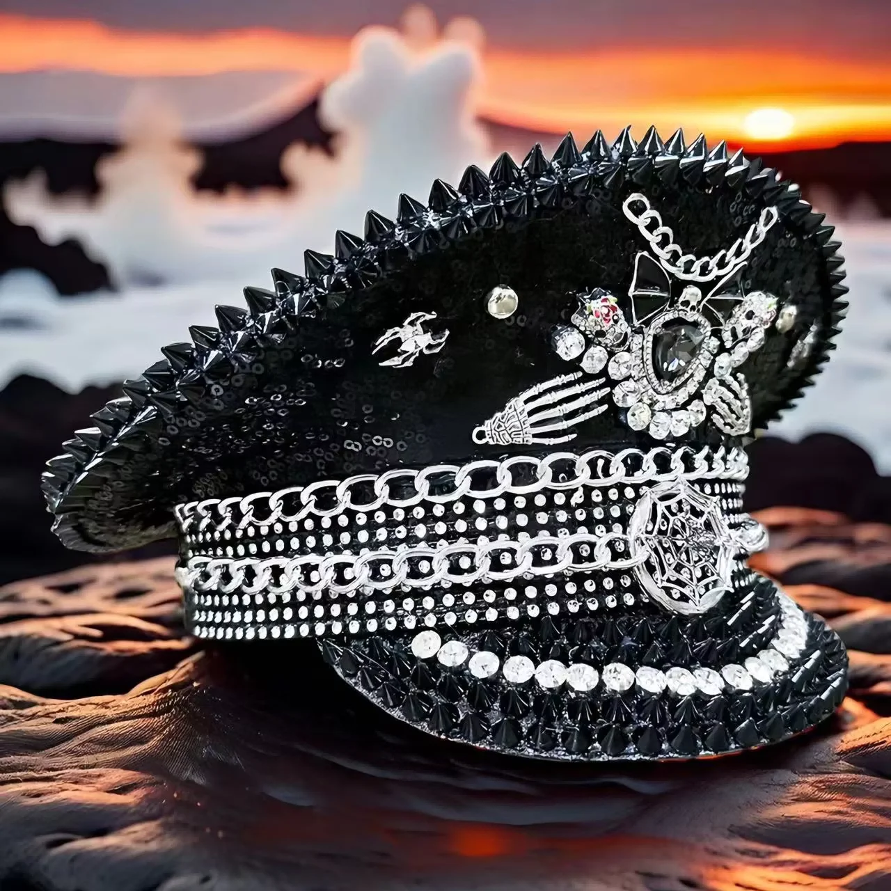HongLuan  Halloween Costume Hat, Captain Hats Rhinestone for Burning Man Festival Woman, Cosplay Female Accessories