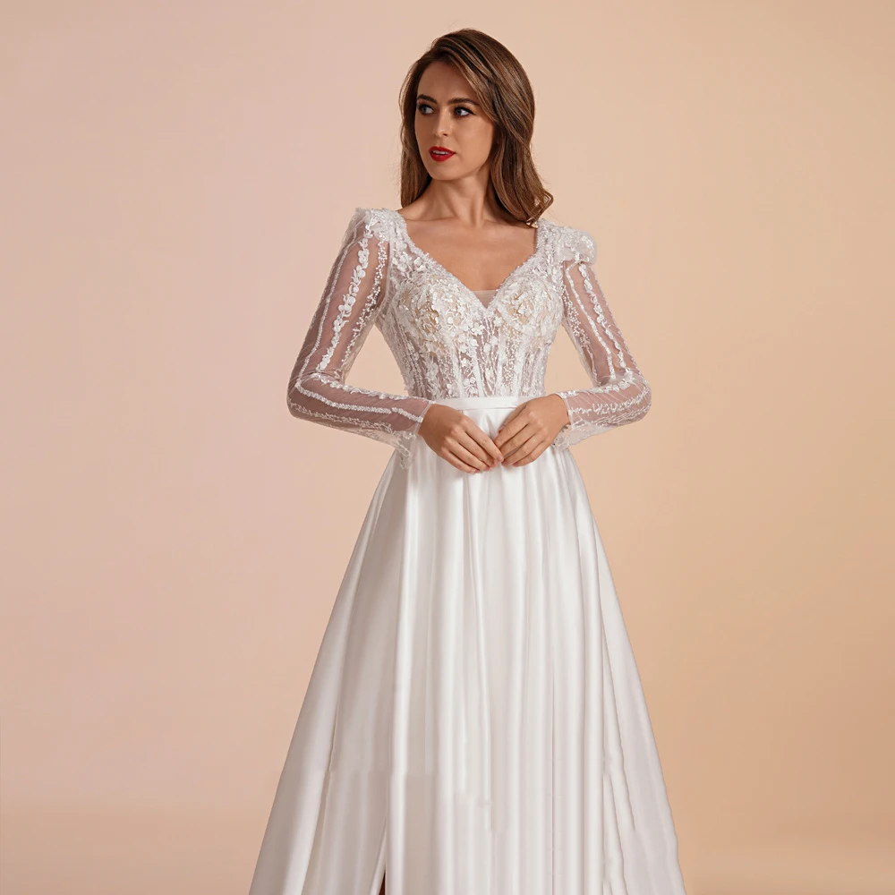 Vestidos De novia bohemios con escote en V profundo para mujer, calcomanías De encaje populares, Vestidos De novia con horquilla, Vestidos De princesa De superficie brillante, 2024