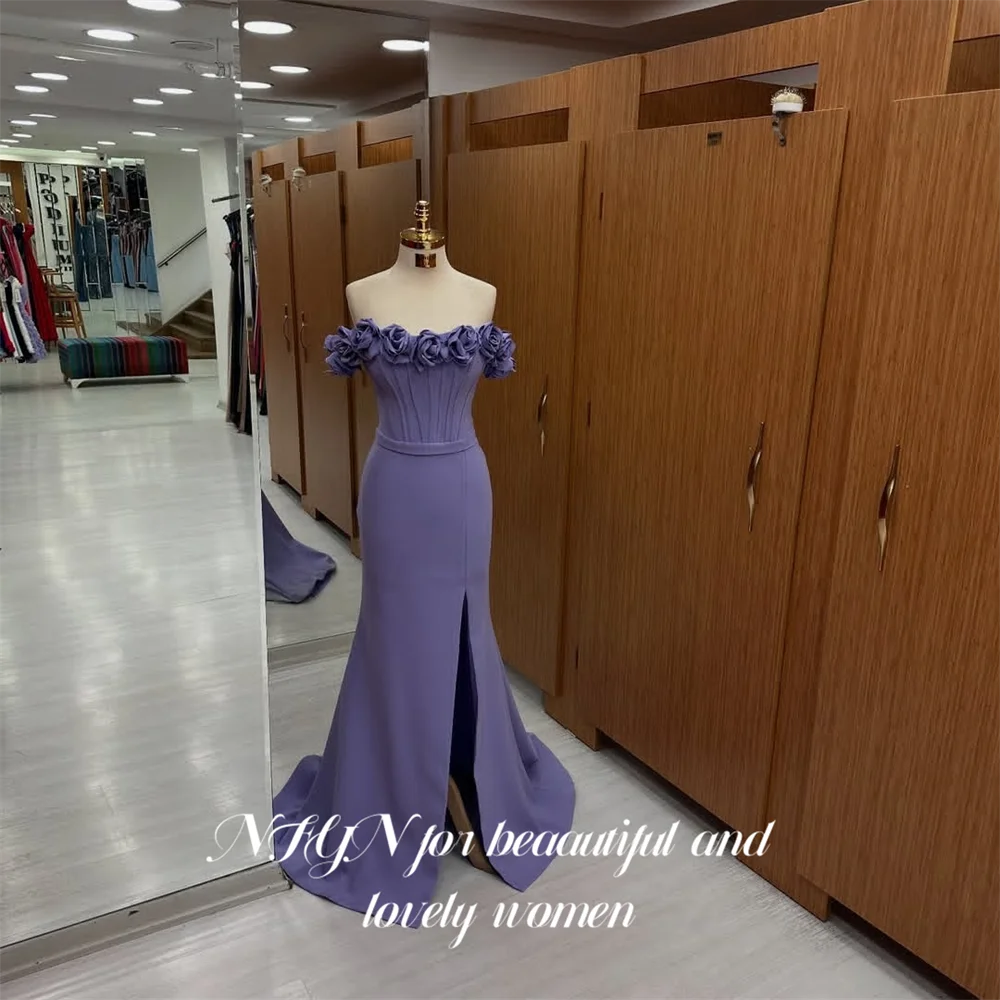 

NFYN Purple 프롬 드레 Off the Shoulder Prom Gown Flowers Party Dress for Formal Event with Side Slit Gala Dresses Customized