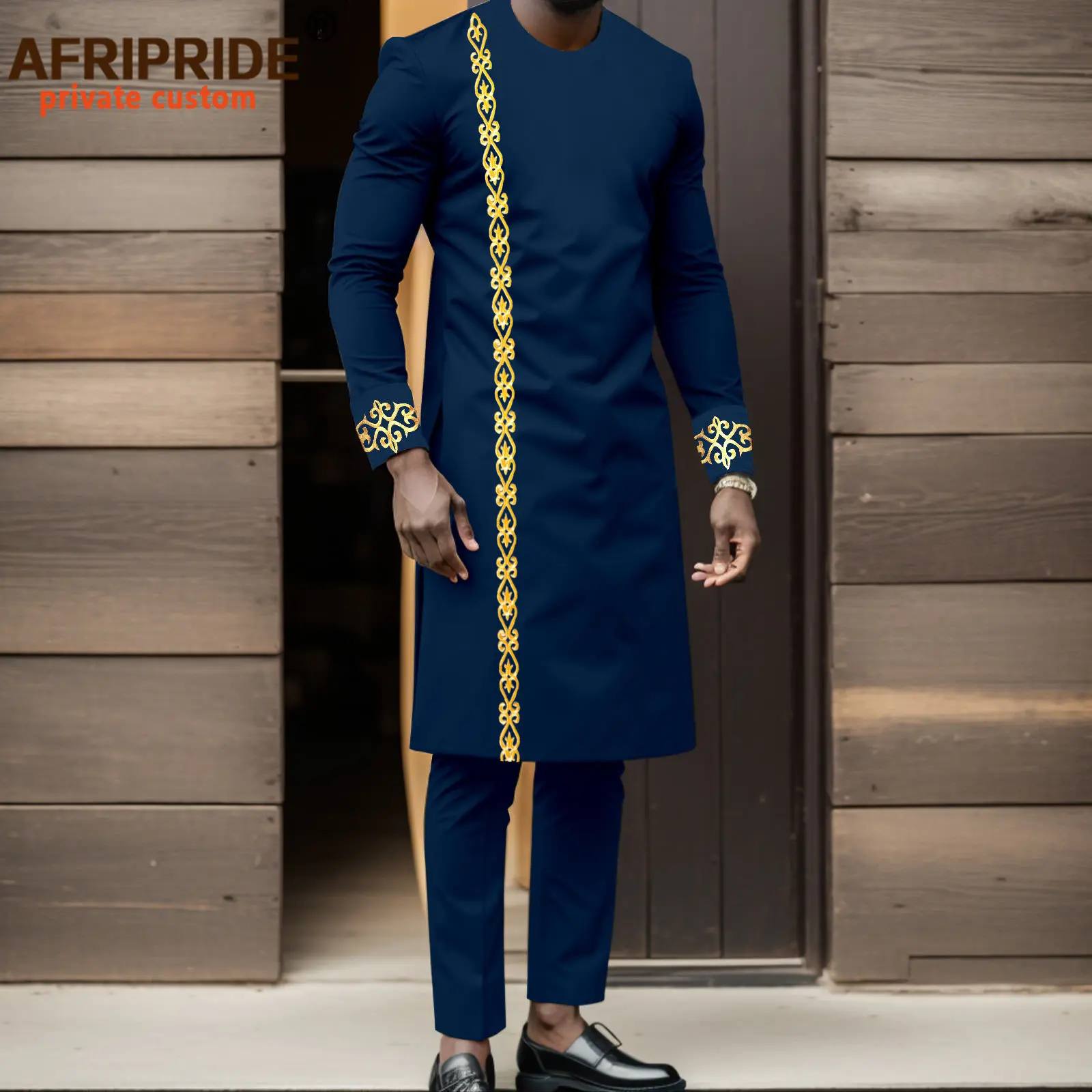 

African Suits for Men Dashiki Embroidery Long Shirts and Pants 2 Piece Outfits Ankara Attire Plus Size Tracksuit A2416007