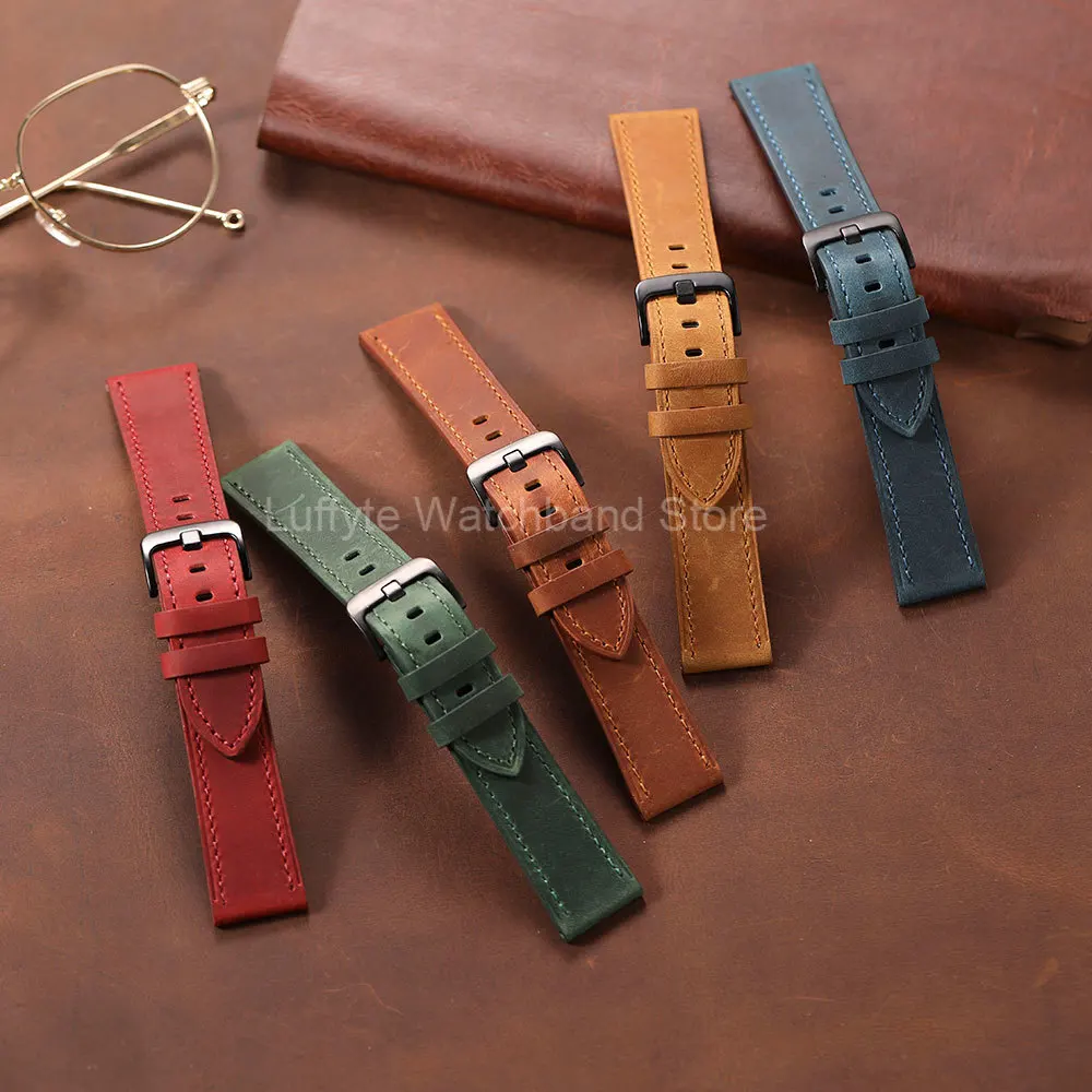 Vintage Retro Crazy Horse Leder Uhrenarmband 18mm 20mm 22mm 24mm Uhrenarmbänder für Herren und Damen Handgelenk-Armbänder