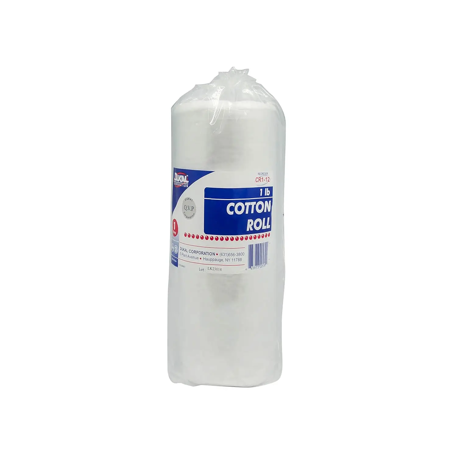 Rouleau de coton CR1-12 Dukal, 1 lb, blanc, paquet de 12