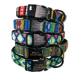 Personalized Dog Collar Nylon Dog Buckle Collars Printed Plaid Pet ID Collars Metal Buckles For Small Medium Large Dogs S M L