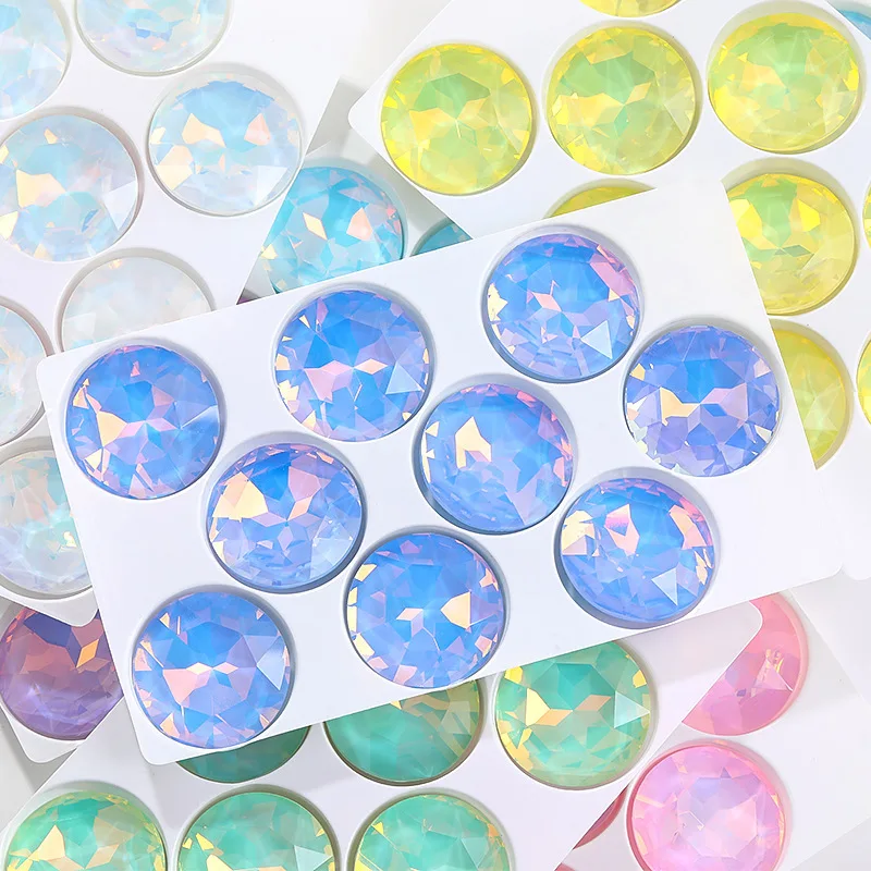 New 27Mm Mocha Protein Round Geometric Crystal Glass Rhinestones With Gemstone Flower And Pointed Base For DIY Hair Accessories