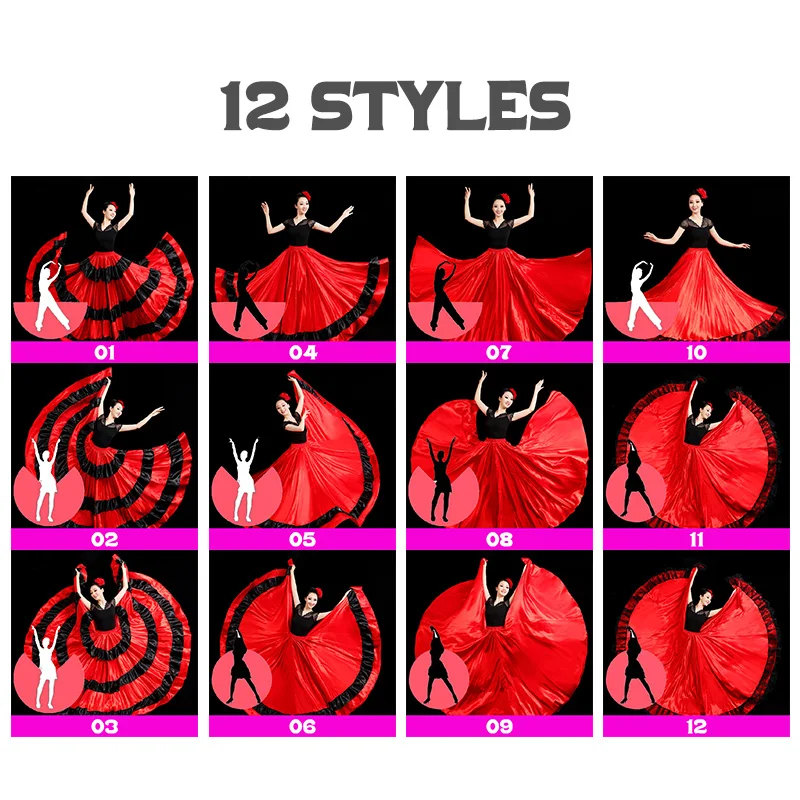 Women Spanish Dress 360/540/720 Big Swing Classic Gypsy Dance Flamenco Dress Dance Practice Stage Performance Dance Costume