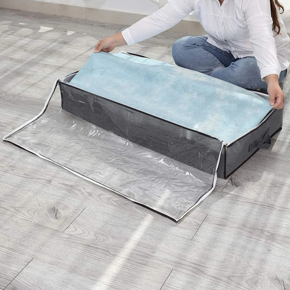 

Large Capacity Foldable Clothes Storage Bag Transparent Organizer Pouch Under Bed Wardrobe Container Reinforced Handles