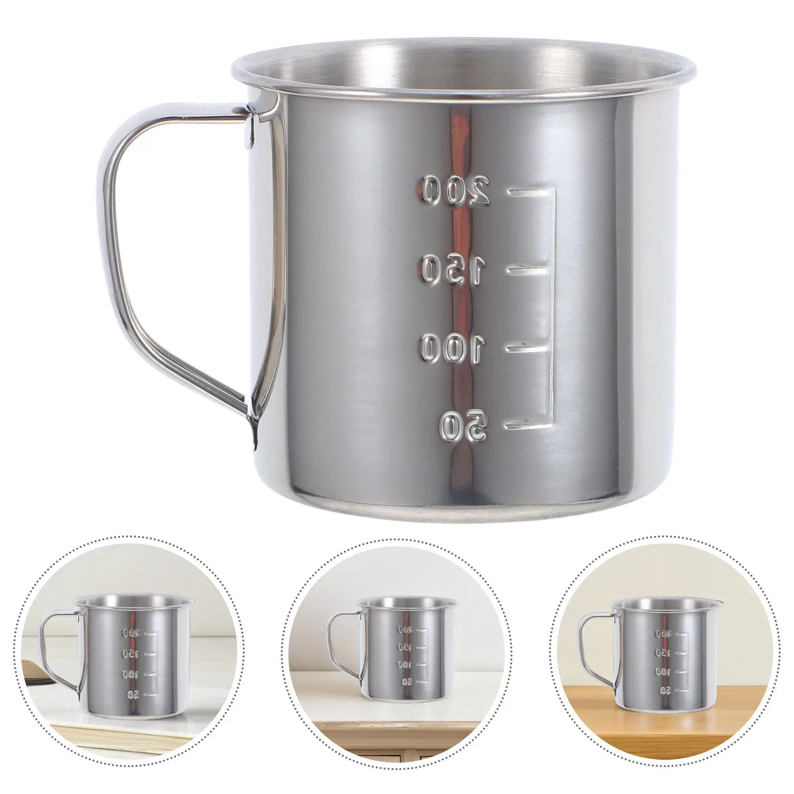 Stainless Steel Kids Water Cup Handle Compact Size Measurement Scale Unbreakable Metal Mug for Home Kindergarten