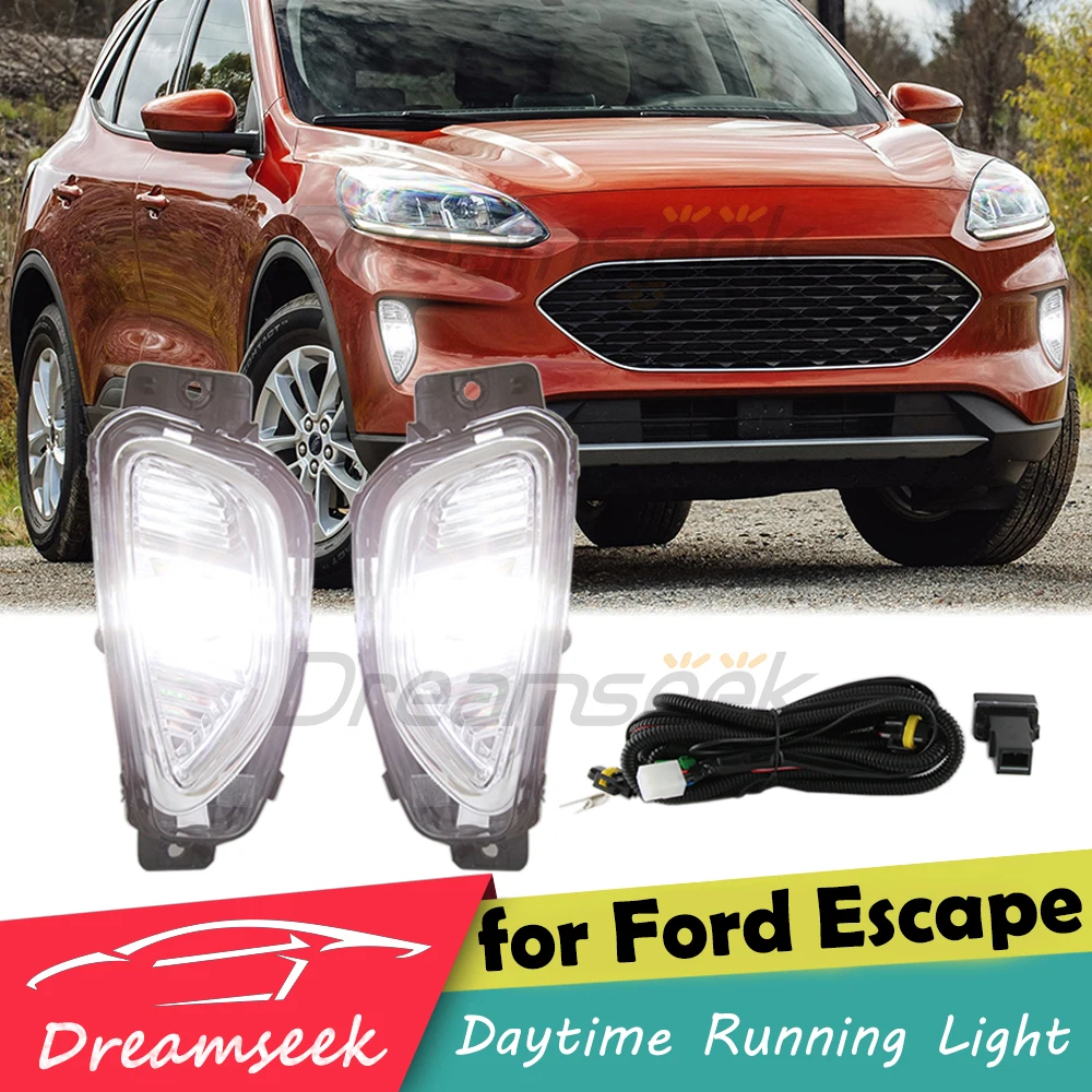 LED Front Bumper Fog Lamp for Ford Kuga / Escape 2020 2021 2022 2023 Fog Light White Driving Daylights With Wiring Switch