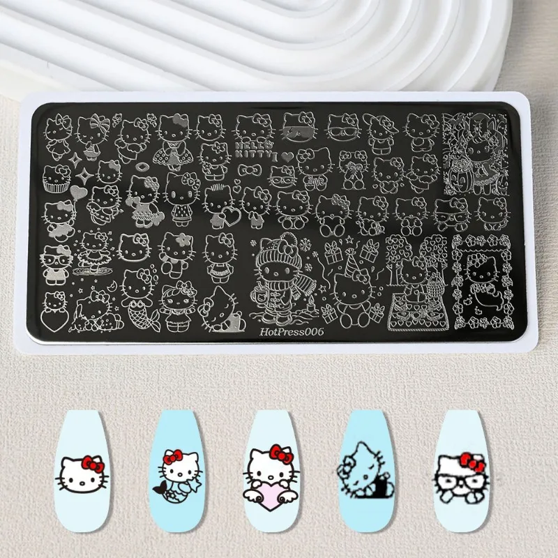 

3pcs Hello Kitty Accessories Kawaii Anime Women Accessories Girl Gift Printed Steel Plate with Backboard Nail Template Wholesale