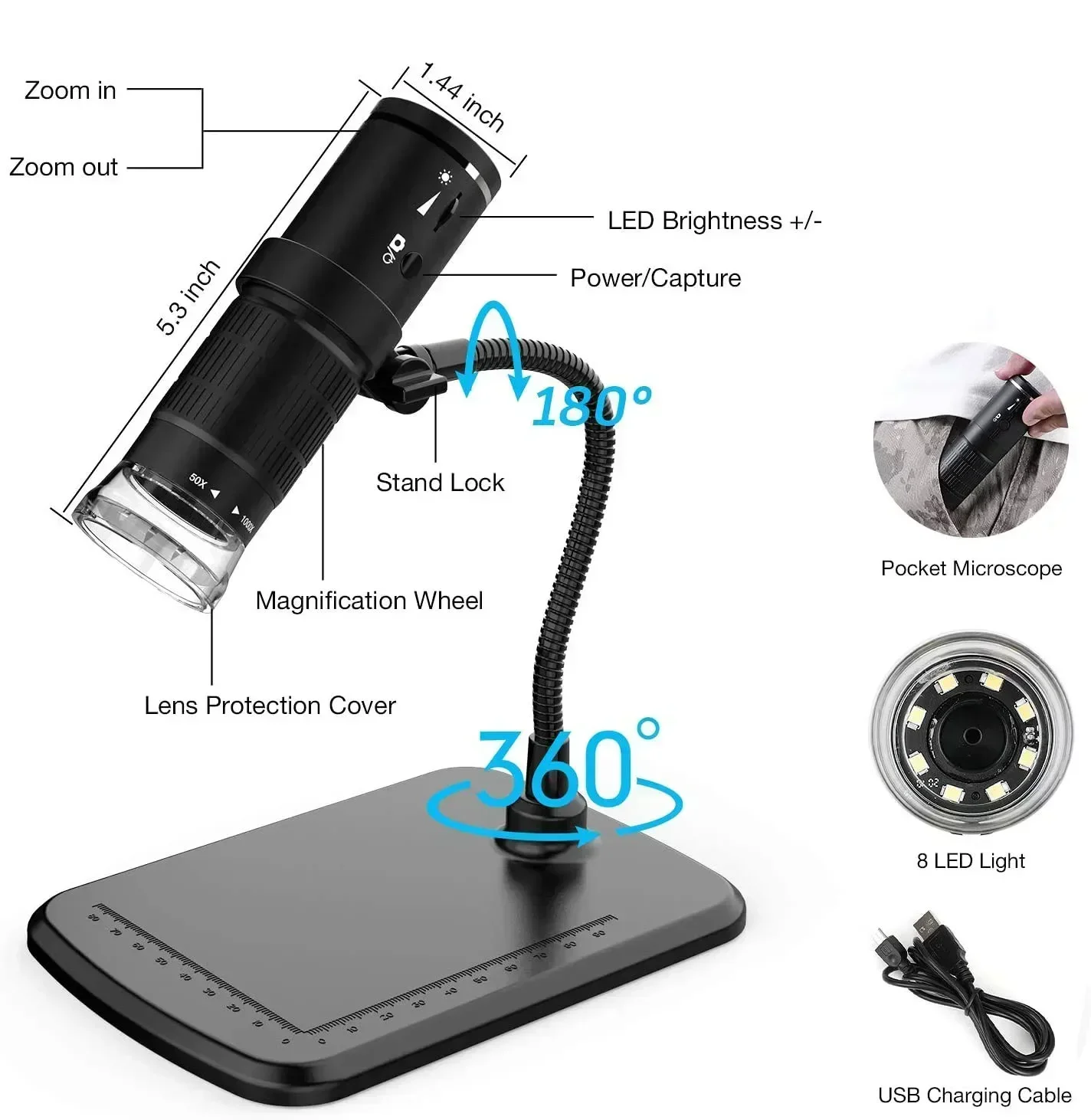 

Inspection For PC Microscope Magnification Stand HD Handheld Camera Ipad Iphone With 50x-1000x Wireless Digital Flexible USB