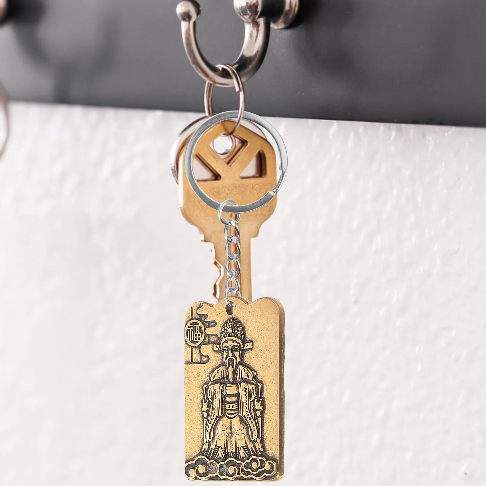 

6 Pcs God of Wealth Keychain Brass Charm Charms for Necklace Car Jewelry Making Craft Pendant Material