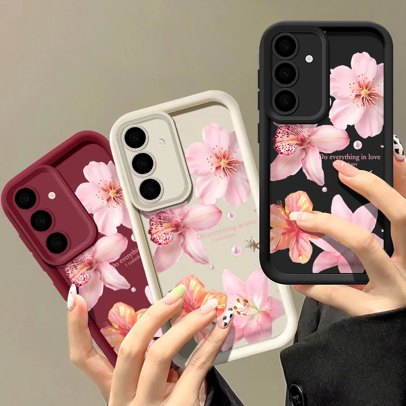 Custodia per telefono con fiori rosa per Samsung Galaxy A17 A56 A16 A36 A26 A15 A55 A54 5G S24 FE S25 Edge S24 S23 S22 Ultra Plus Cover morbida