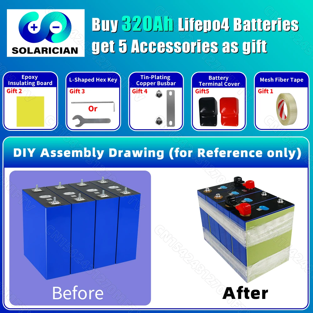 8000 Cycles Grade A 320Ah LiFePO4 Battery 3.2V Lithium Iron Phosphate Rechargeable Cell DIY 12V 24V 48V RV EV Golf Cart Solar