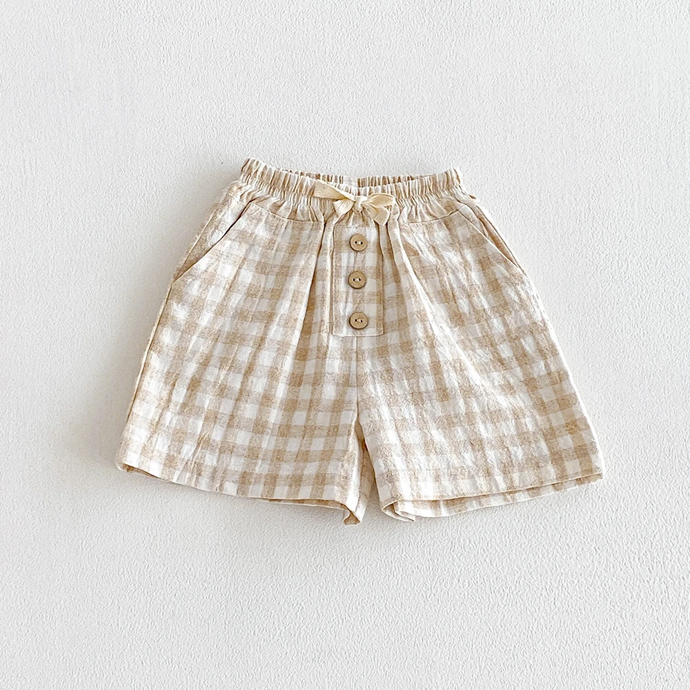 Ropa para Niños, Pantalones Cortos de Lino y Algodón para Niños, Pantalones Cortos a Cuadros de Verano para Niños Pequeñ