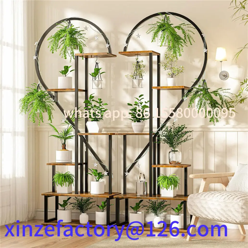 

Customizable 2X Plant Stand Half Heart Shaped Multiple Planter Rack Flower Display