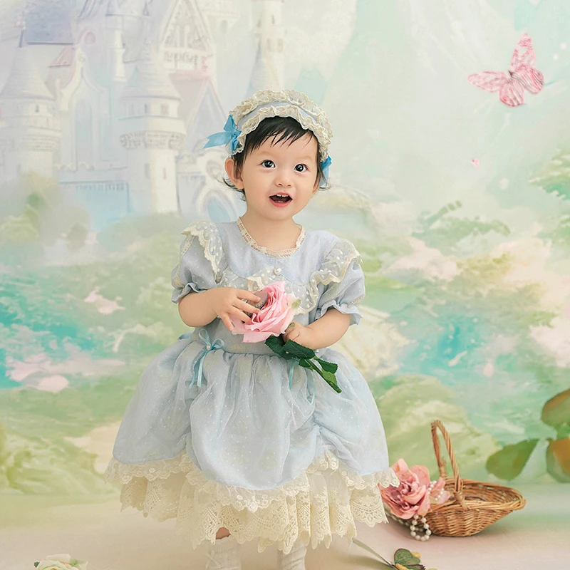 INS Style Baby Photography Outfit Baby Girl Princess Dress + Lace Bow Headband 2pcs/Set Infant Studio Photo Shooting Clothing