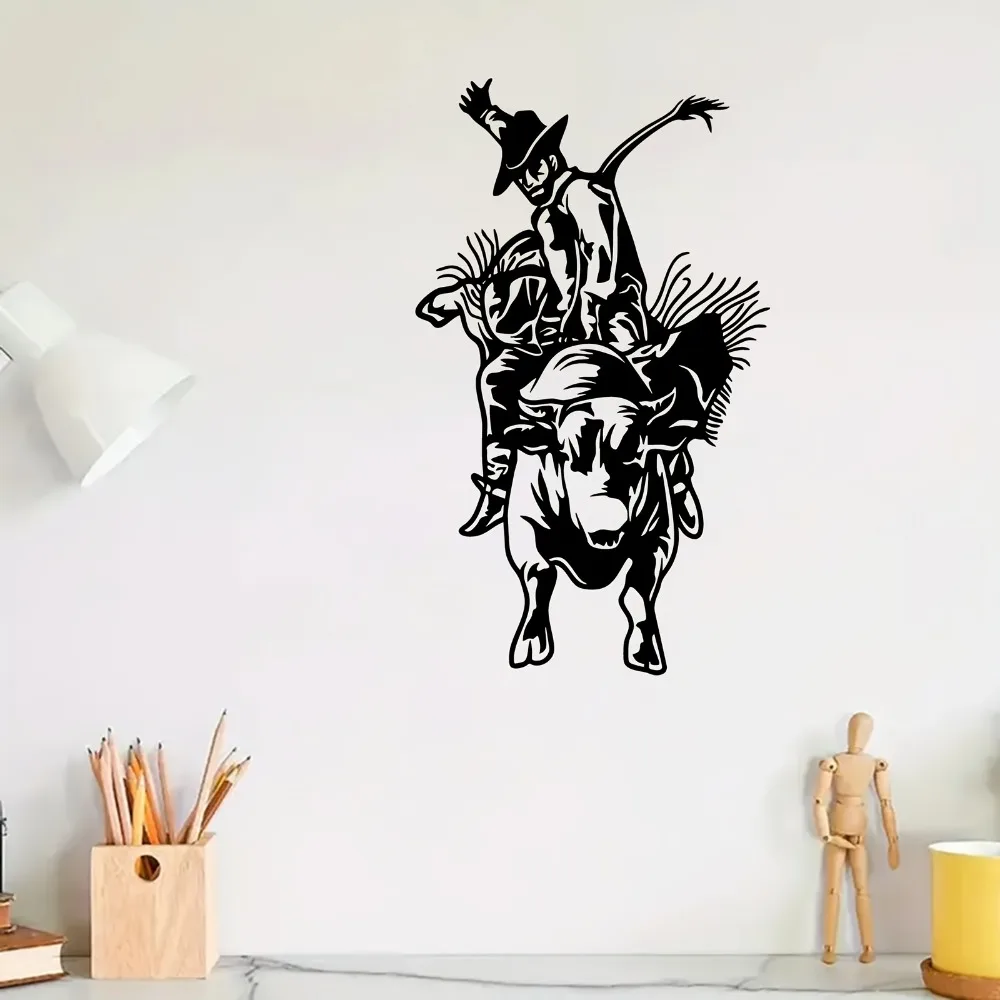 1 pieza de arte de pared metálico de toro de rodeo, escultura occidental resistente a la intemperie para valla de rancho, regalo para aficionados al rodeo