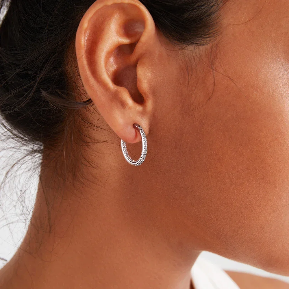 M-JAJA 1.7MM Moissanite Hoop Earrings Real 925 Sterling Silver for Women D Color VVS1 Lab Diamond Stud Earrings Wedding Jewelry